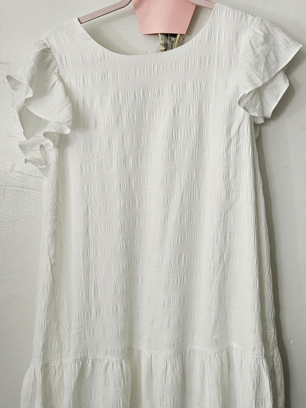 SENFURE White Ruffle Sleeve Tiered Mini Dress - Size M - Picture 5 of 5